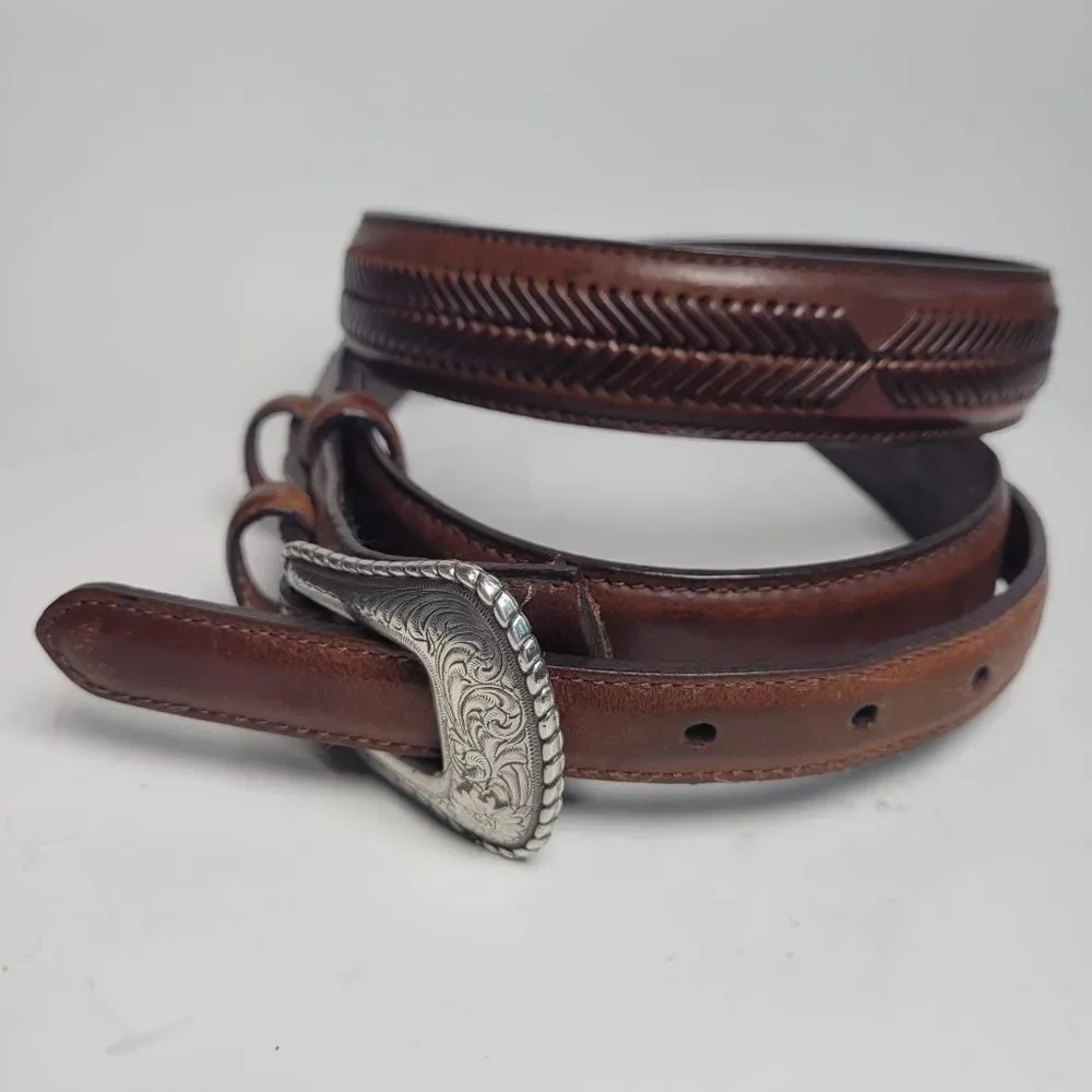 Nocona Men Western Top Hand Brown Ranger Leather Belt 40 1996 4 PC N2476802